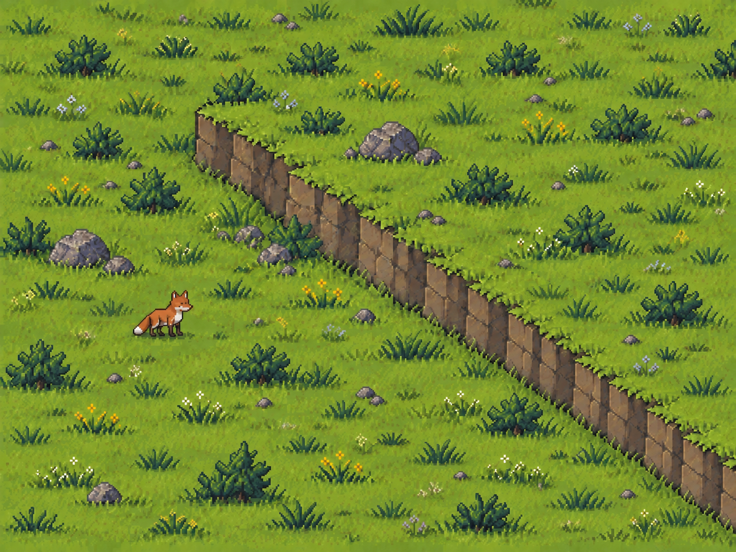 A fox beside a grassy cliff